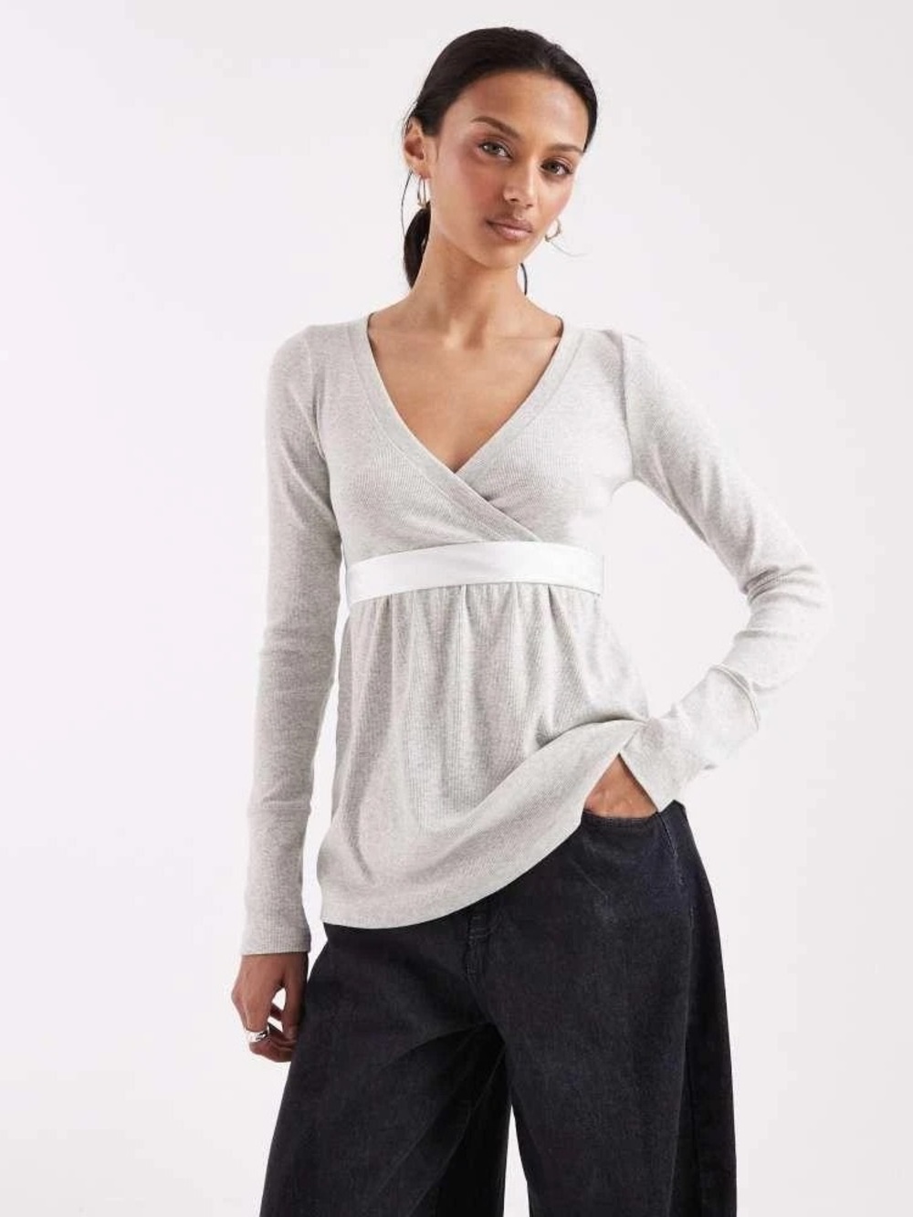 Hollister Easy LongSleeve Wrap Front Babydoll Top